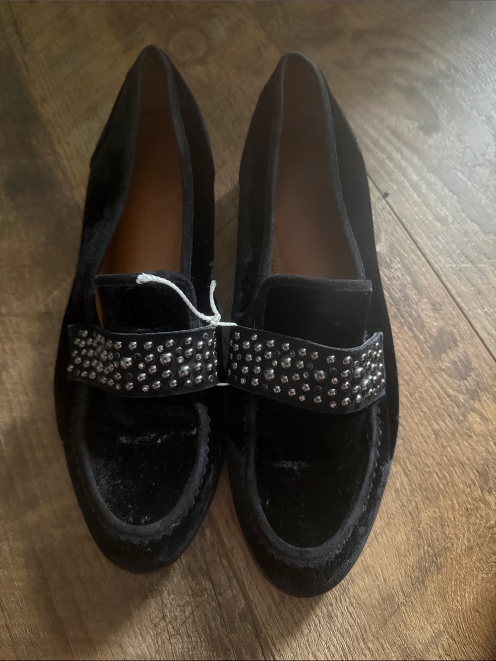 Sarto by Franco Sarto Black Velvet Studded Johanna Loafers - Women's Size 8.5